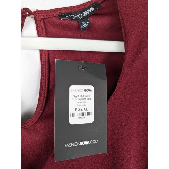 NWT Fashion Nova Burgundy Lace Peplum Top Long Sleeve XL Romantic Whimsigoth - Picture 5 of 10